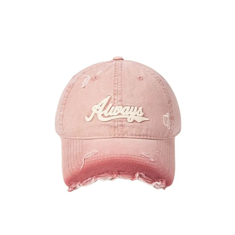 艾佳微 破洞做旧棒球帽女美式复古大头围百搭字母显脸小帽子 棉 鸭舌帽 男女同款情侣款