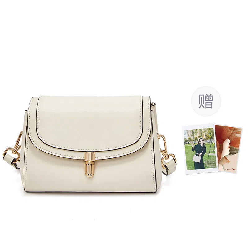 红蜻蜓 高级感经典复古时尚百搭 牛皮 单肩斜挎包 女款 咖啡色/米白色