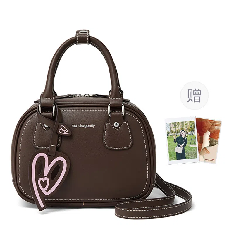 红蜻蜓 时尚复古个性气质潮流 牛皮 单肩斜挎手提包 常规 女款 咖啡色/金棕色