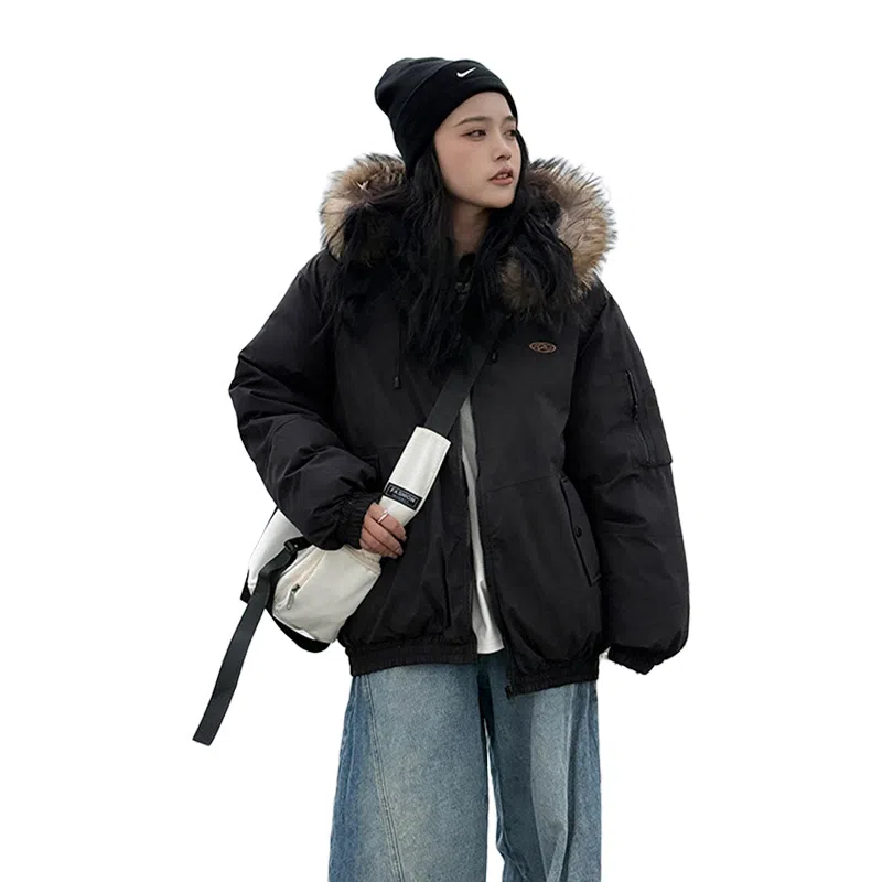 红蜻蜓 冬季保暖工装棉袄外套美式复古大毛领连帽棉衣休闲百搭时尚棉服 男女同款