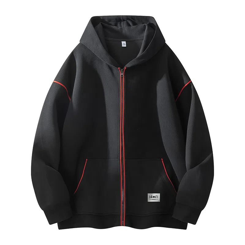 【dme】 美式复古高级感撞色拉链开衫外套青年痞帅宽松舒适休闲百搭连帽卫衣 男女同款