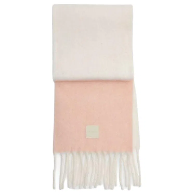 COACH Tassel Alpaca Scarf Pink White