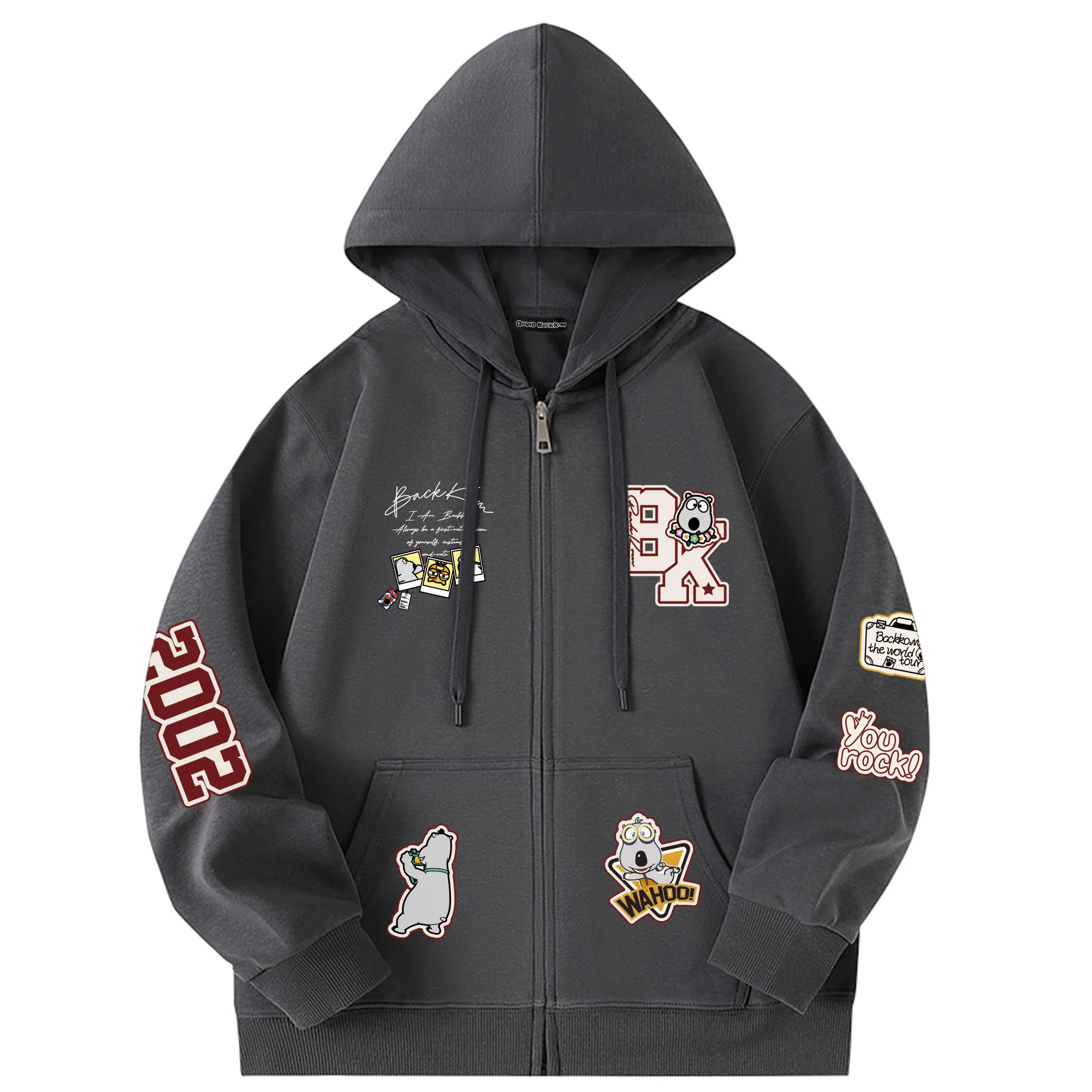 大卫贝肯 美式潮流高街品牌印花日常百搭舒适开衫长袖宽松卫衣 男女同款