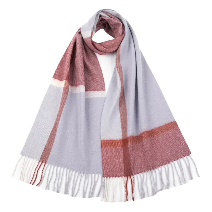 红豆 大气格纹时尚百搭舒适保暖 羊绒 绒线围巾 男女同款情侣款