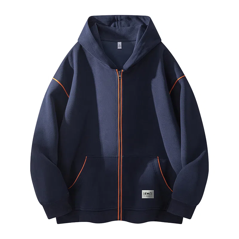【dme】 美式复古高级感撞色拉链开衫外套青年痞帅宽松舒适休闲百搭连帽卫衣 男女同款