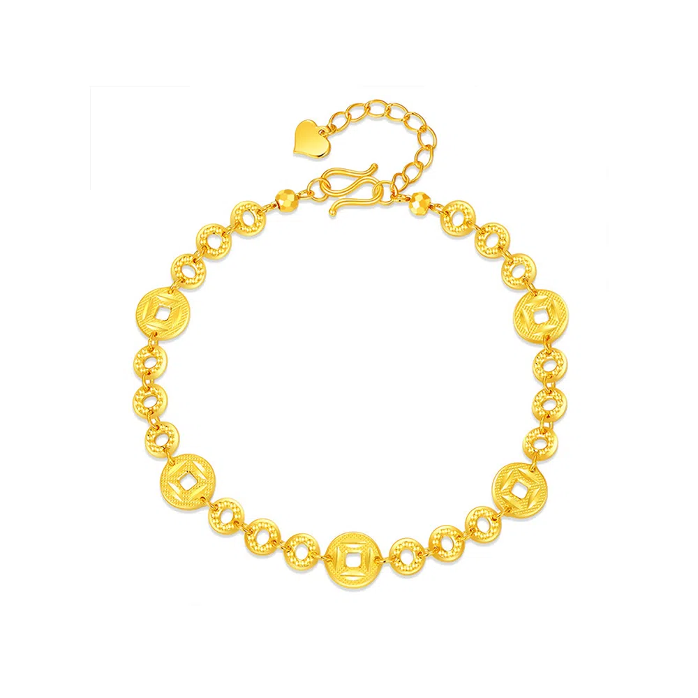 【S999足银 招财纳福】 七七银饰 碎碎多金 财运亨通碎 碎金几两铜钱新中式 盘缠 复古福气满满 转运好运 纯银 手链 女款