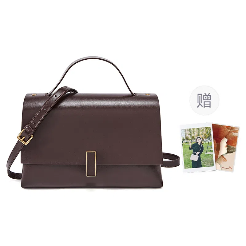 红蜻蜓 简约通勤百搭软皮美拉德风 牛皮拼合成革 单肩斜挎手提包 女款 摩卡棕/咖啡色