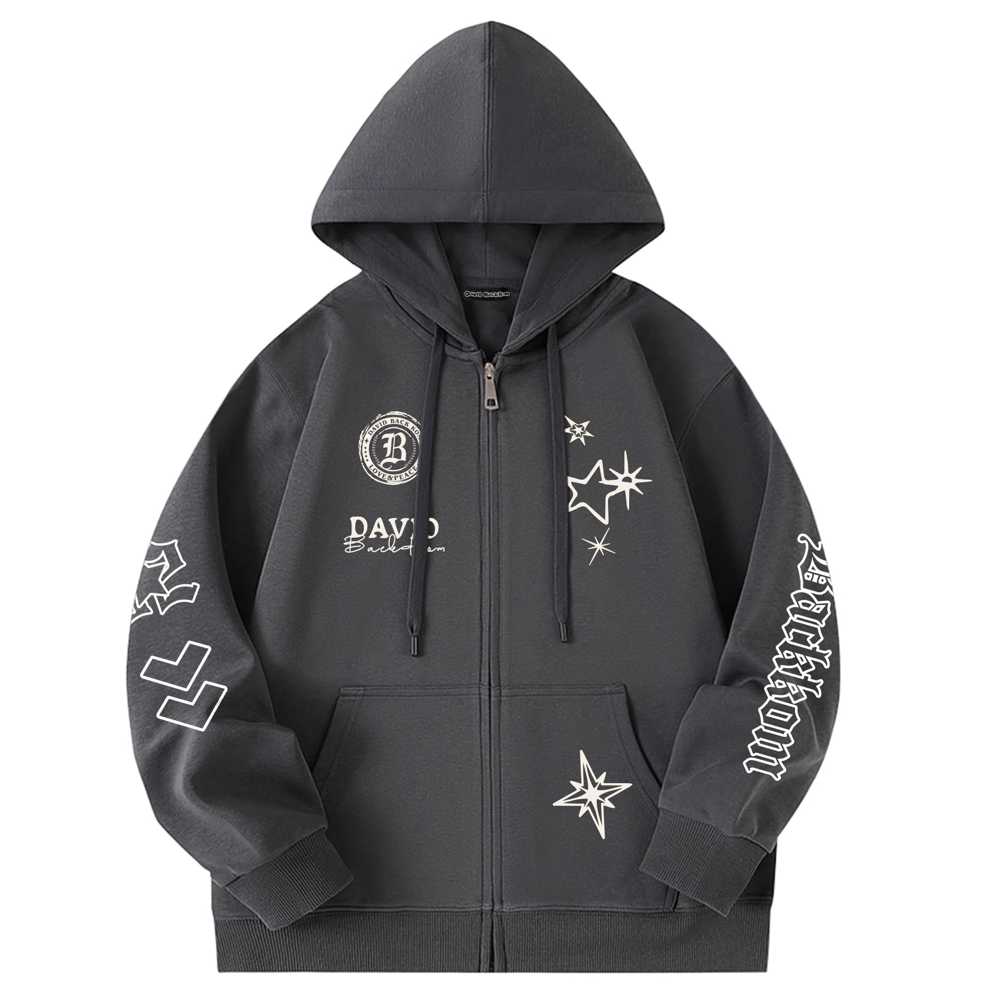 大卫贝肯 美式潮流高街品牌印花日常百搭舒适开衫宽松长袖卫衣 男女同款