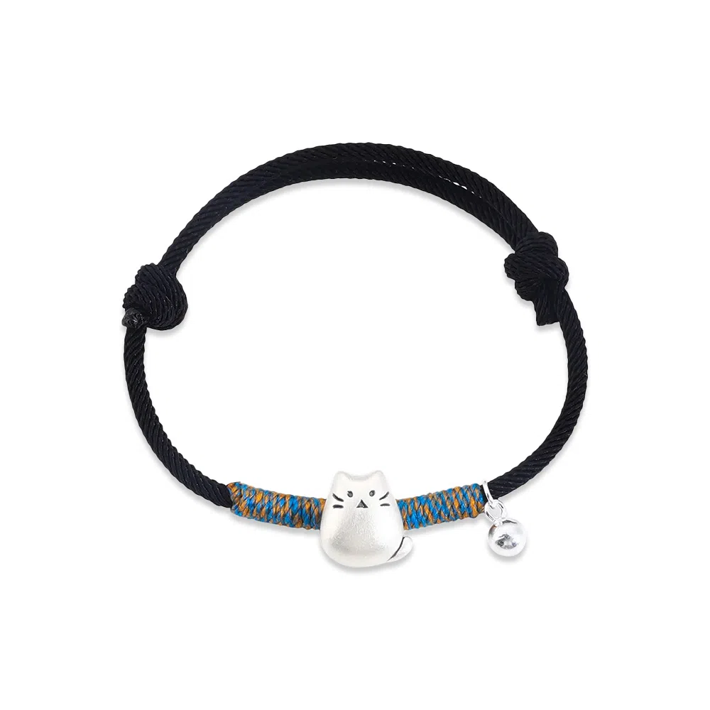 【S999足银 好运招财猫】 七七银饰  纳福新中式铃铛 平安喜乐本命年开运 学院风编绳手饰 事事如意 小众复古  纯银 手绳 男女同款情侣款