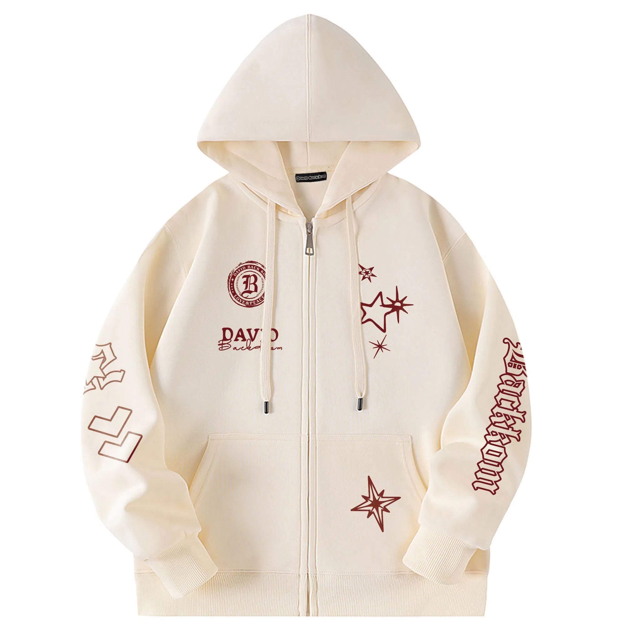 大卫贝肯 美式潮流高街品牌印花日常百搭舒适开衫宽松长袖卫衣 男女同款