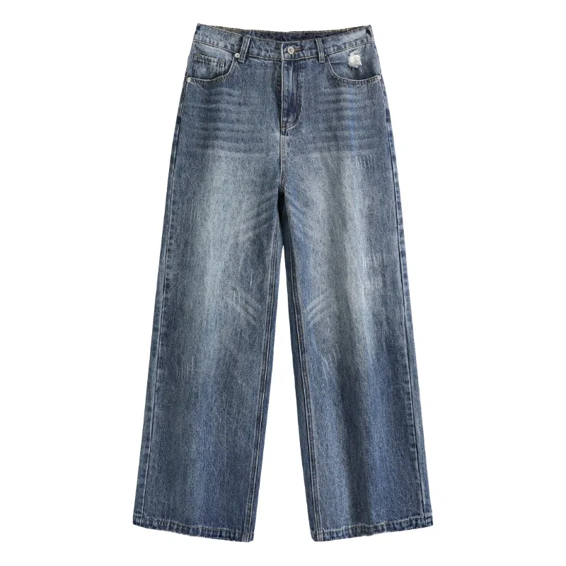 【dme】 美式高街水洗做旧猫爪痕复古宽松休闲通勤百搭垂坠感舒适直筒牛仔裤 男女同款