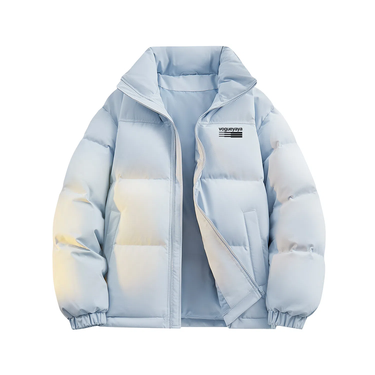 鸭鸭 美式高街复古条纹字母图案印花简约解构设计基础款休闲宽松舒适柔软潮流户外撞色保暖防寒防风运动通勤立领面包羽绒服 男女同款