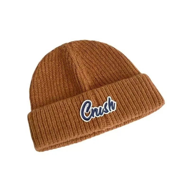 恩僾德 日系字母针织帽子保暖护耳包头帽韩版小众百搭高颜值大头围显脸小冷帽 聚酯纤维 绒线帽 男女同款情侣款