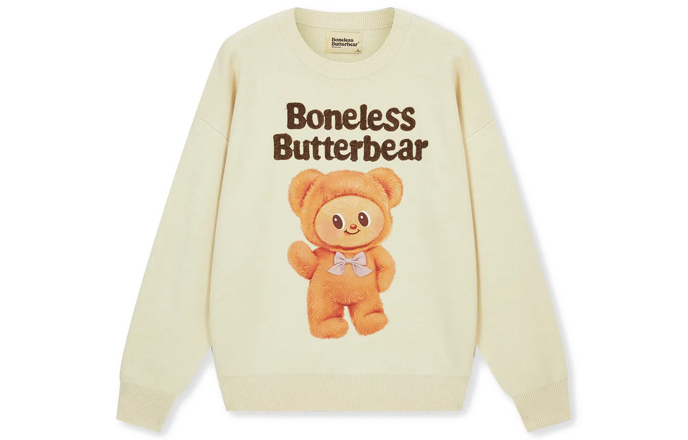 BONELESS Bear Print Long Sleeve Sweater