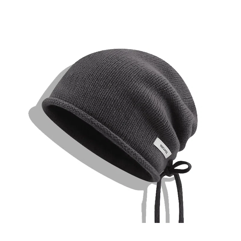 【100%纯羊毛~高品质】 攸委 通勤降温必备抽绳堆堆帽子女秋冬季保暖卷边针织毛线帽 腈纶 时尚百搭休闲慵懒风套头冷帽 男女同款情侣款