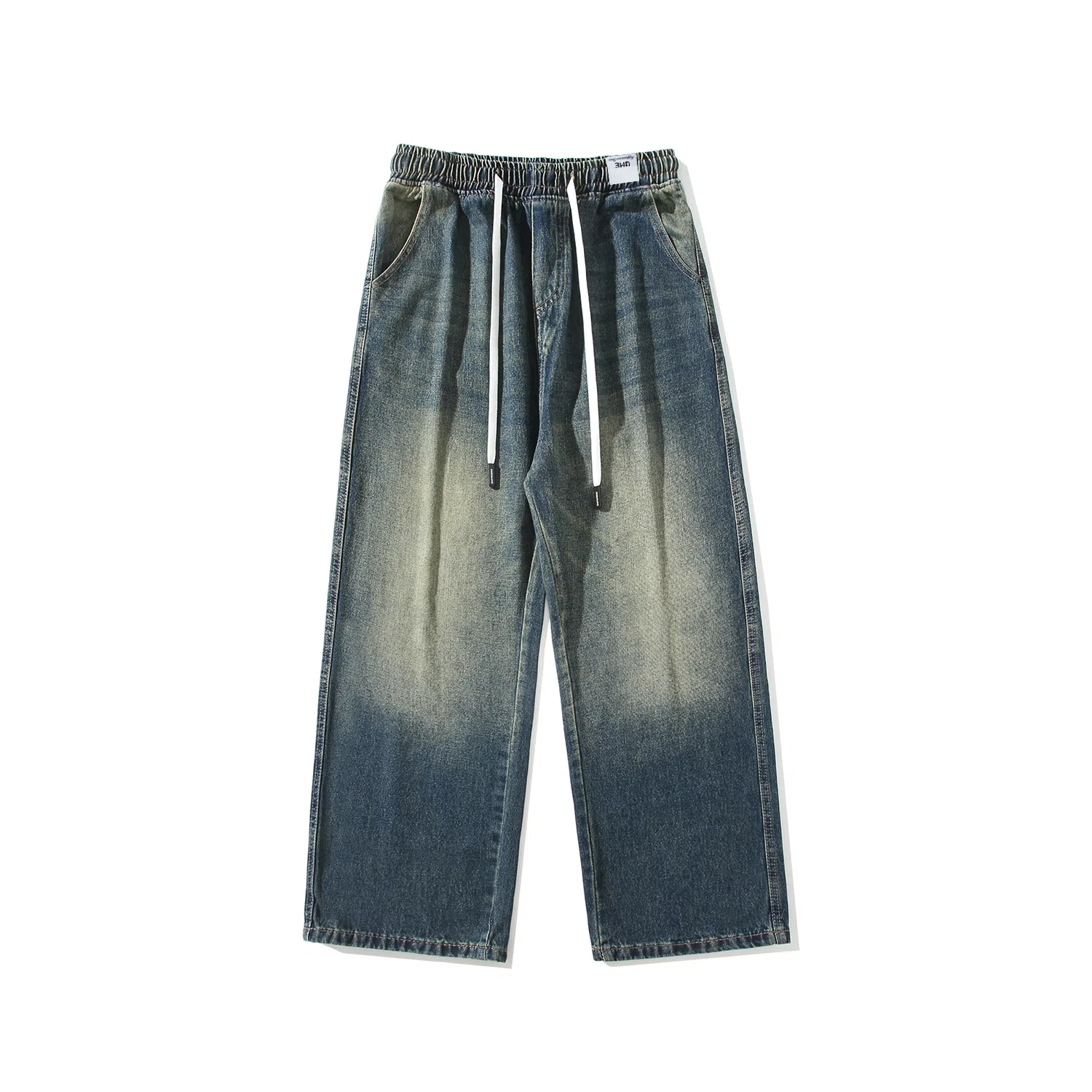 【dme】 潮牌高街美式复古做旧水洗宽松直筒裤休闲百搭中性松紧长裤时尚牛仔裤 男女同款