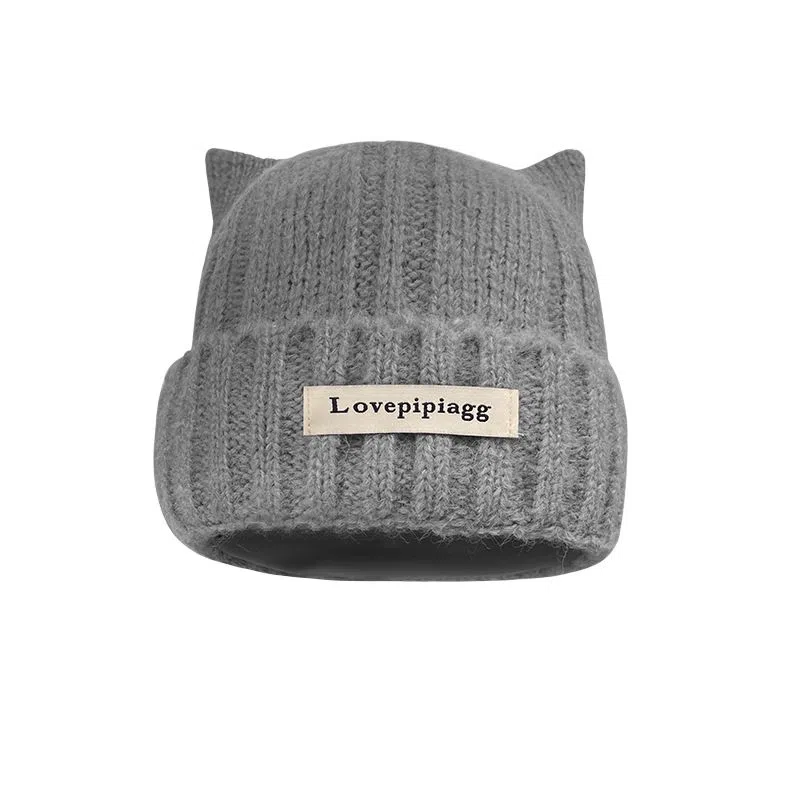 艾佳微 可爱猫耳朵韩版显脸小 加厚保暖护耳 涤纶 绒线帽 男女同款情侣款