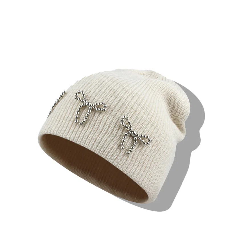 【甜酷Y2K~秋冬必备】 攸委 鎏金蝴蝶结包头毛线堆堆帽子女冬季保暖护耳帽加厚 针织 韩版辣妹时尚百搭学生冷帽显脸小绒线帽 女款