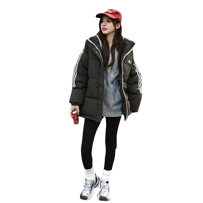红蜻蜓 美式休闲百搭风立领条纹宽松棉衣外套冬季保暖设计感棉服 男女同款