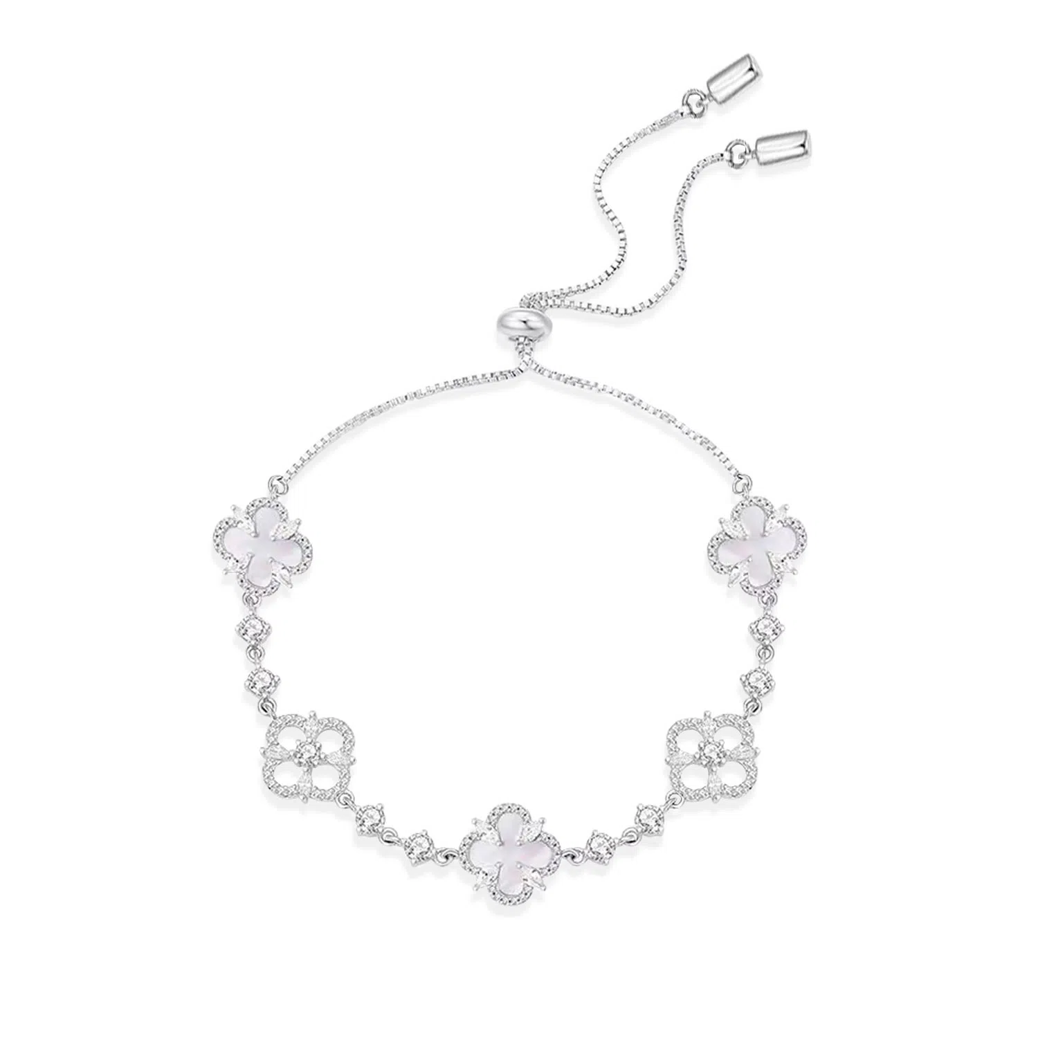 【S925银 爆闪/幸运四叶草】 福韵金 六桂福 五花轻奢浪漫闪耀简约高级森系甜美小清新甜蜜饰爱温柔气质告白氛围感 银 手链 女款