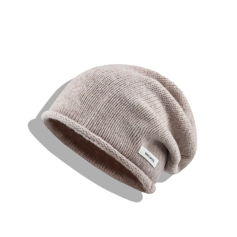 【100%纯羊毛~高品质】 攸委 通勤降温必备抽绳堆堆帽子女秋冬季保暖卷边针织毛线帽 腈纶 时尚百搭休闲慵懒风套头冷帽 男女同款情侣款