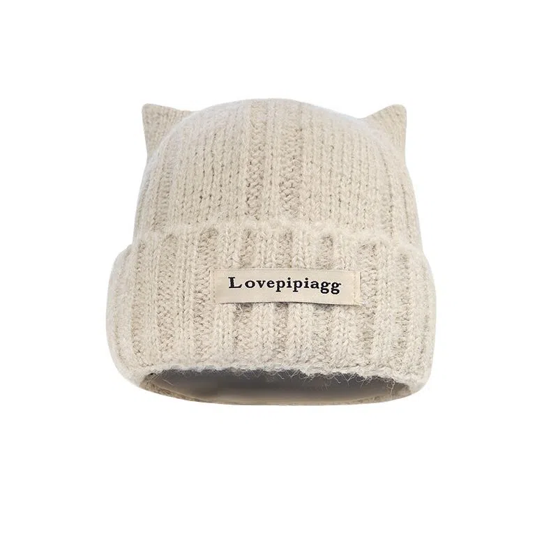 艾佳微 可爱猫耳朵韩版显脸小 加厚保暖护耳 涤纶 绒线帽 男女同款情侣款