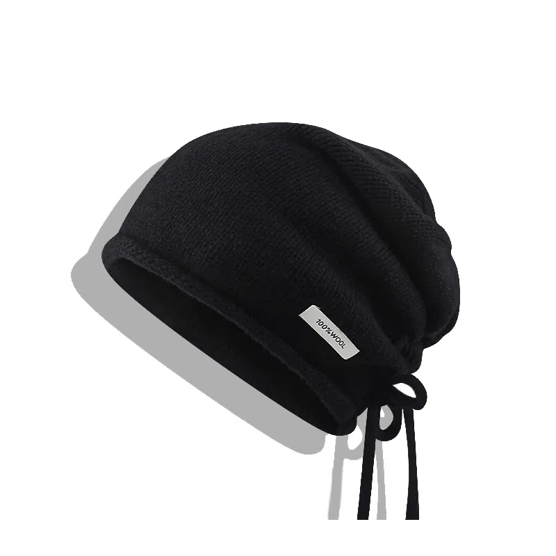 【100%纯羊毛~高品质】 攸委 通勤降温必备抽绳堆堆帽子女秋冬季保暖卷边针织毛线帽 腈纶 时尚百搭休闲慵懒风套头冷帽 男女同款情侣款