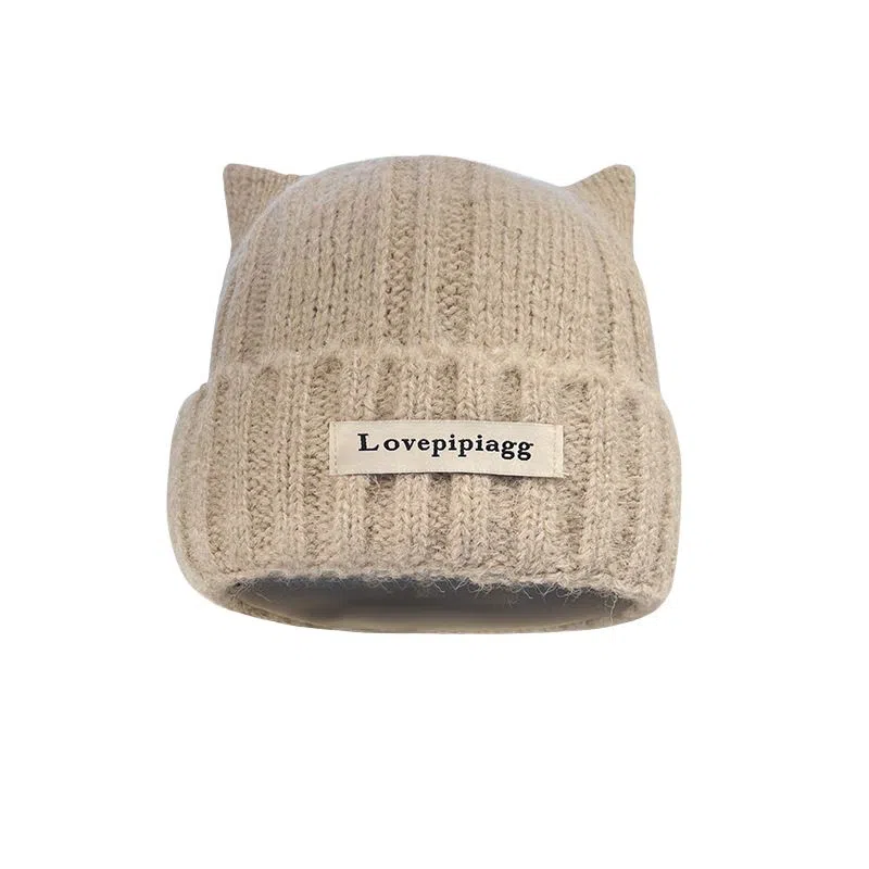 艾佳微 可爱猫耳朵韩版显脸小 加厚保暖护耳 涤纶 绒线帽 男女同款情侣款