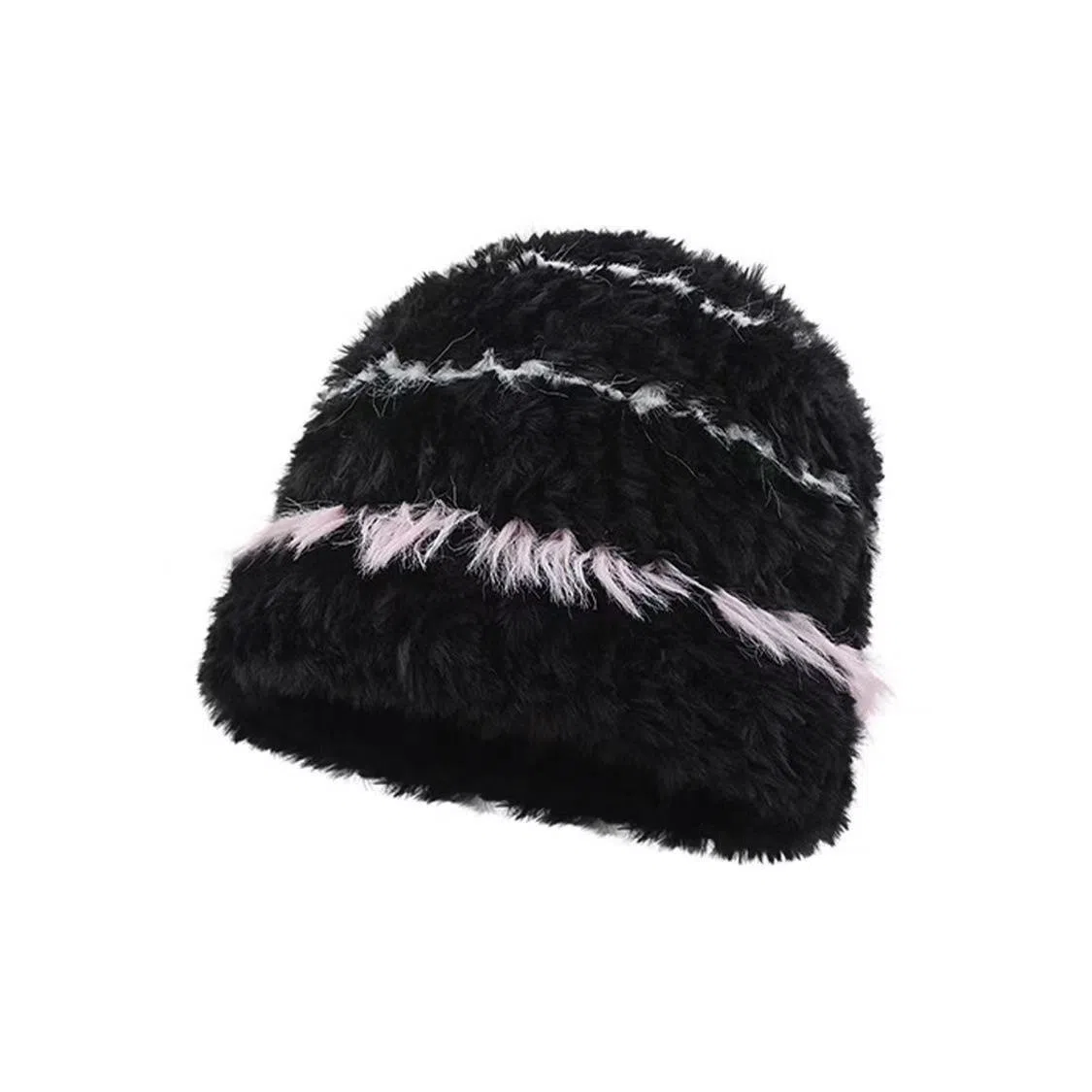 恩僾德 毛绒绒条纹帽子女显脸小针织可爱护耳高颜值小众百搭保暖防寒东北川西穿搭 聚酯纤维 绒线帽 男女同款情侣款