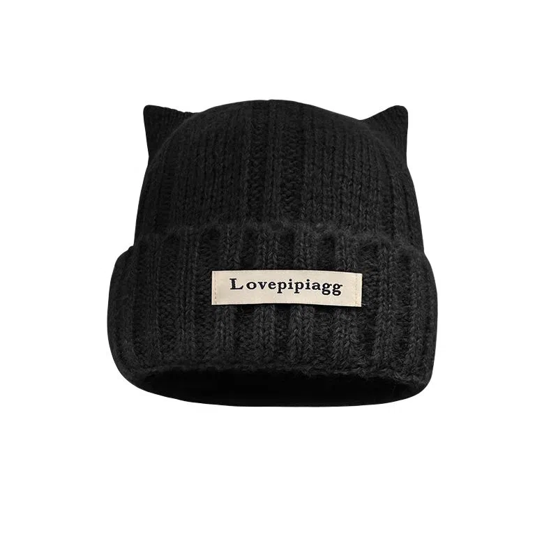 艾佳微 可爱猫耳朵韩版显脸小 加厚保暖护耳 涤纶 绒线帽 男女同款情侣款