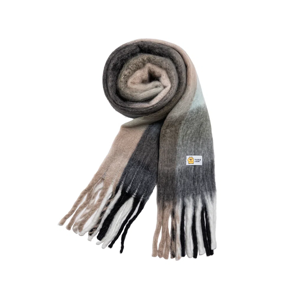 卡皮巴拉小黄豚 韩版温柔百搭拼色高级氛围感保暖加厚流苏 聚酯纤维 绒线围巾 男女同款情侣款