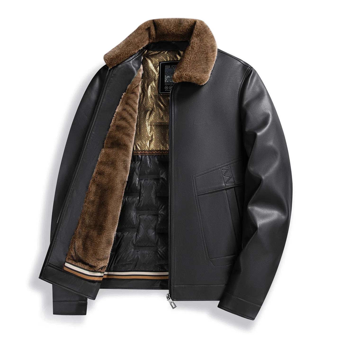 老爷车 加绒加厚可拆卸毛领外套冬季石墨烯内里蓄热防风御寒皮衣 男款