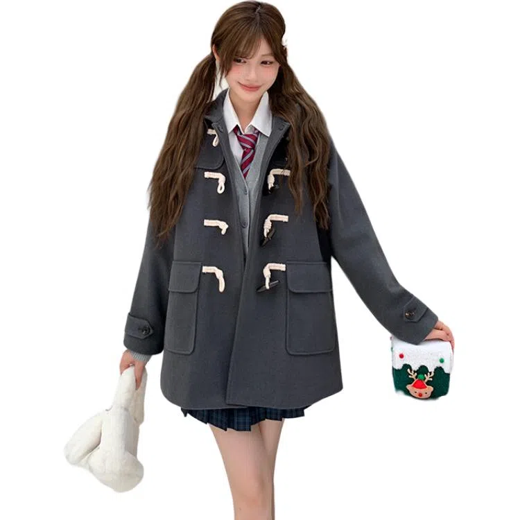 东鲸岁时记 开学季高智感学院风甜美可爱简约舒适时尚高端日常休闲经典复古保暖牛角扣外套秋冬季毕业季大衣 女款 礼盒装