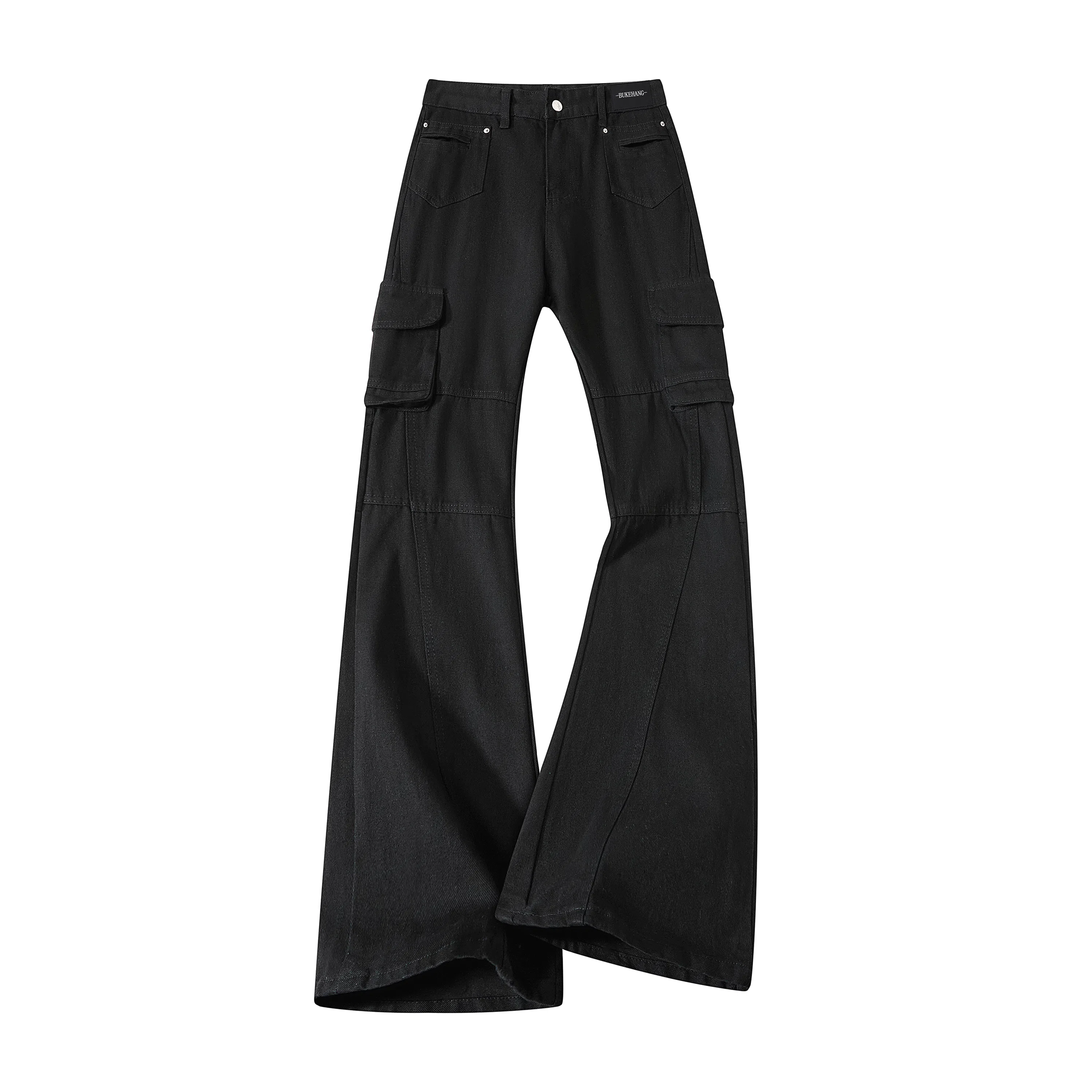 布客行 美式水洗复古侧边多口袋工装裤亲肤柔软百搭牛仔显高显瘦迷彩运动微喇修身长裤子直筒阔腿弯刀拼接重工废土风休闲裤 男女同款