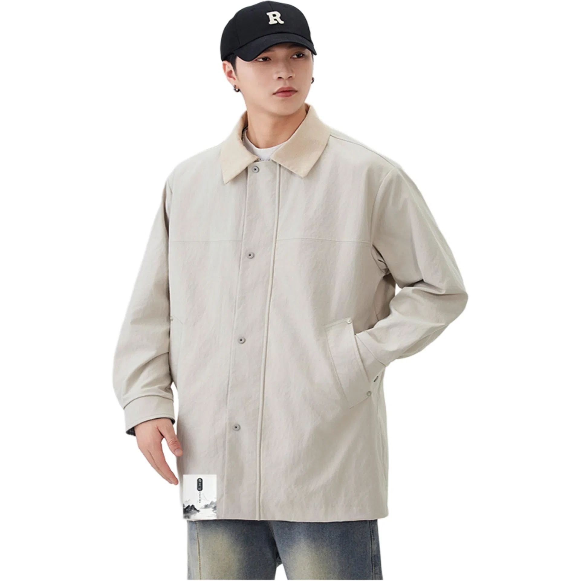 布客行 【复古简约高街中长款拉链单排扣外套】纯色基础款宽松休闲百搭防风商务日常通勤高颜值痞帅气质秋冬季男款夹克 男女同款