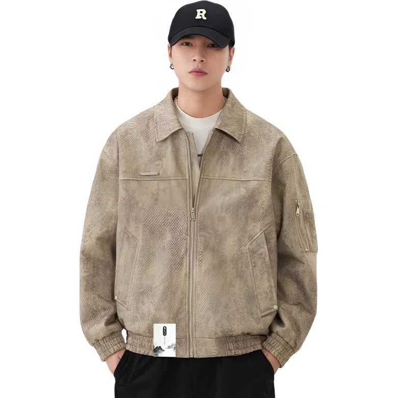 布客行 【美式复古高街痞帅城市机能风大码】纯色简约宽松休闲百搭工装翻领落肩竖袋机车服防风耐磨末日废土感夹克 男女同款