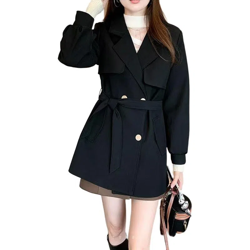 纤丝鸟 纯色西装领适中长袖大衣 女款