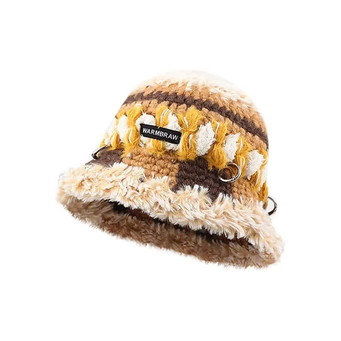 恩僾德 小众设计师高颜值秋冬款钩针毛线帽子韩版朋克针织包显脸小包彩线条撞色复古冷帽 涤纶 渔夫帽 男女同款情侣款