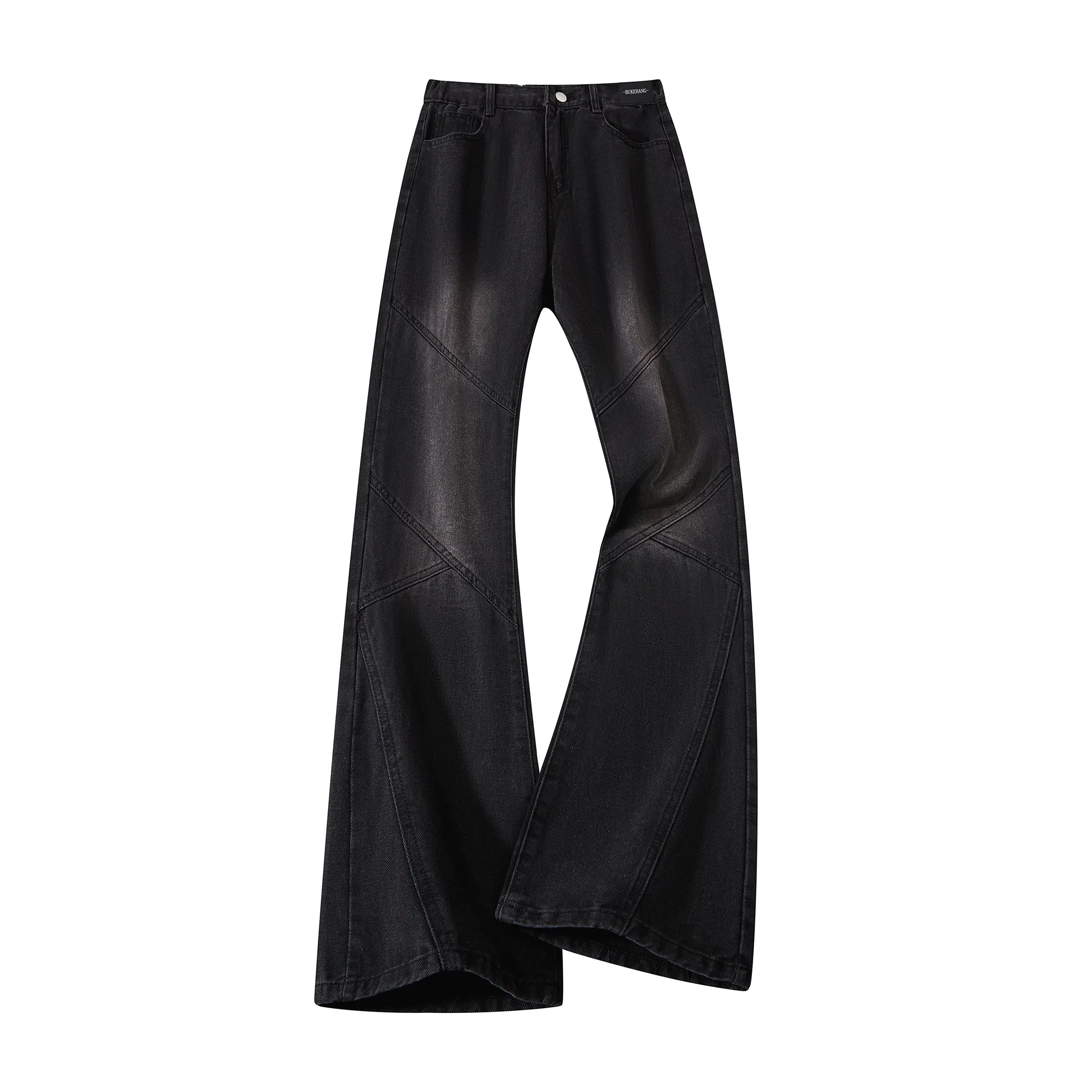 布客行 黄泥染微喇复古美式高街拼接设计长裤子废土风修身水洗做旧通勤休闲百搭垂感显高显瘦直筒弯刀阔腿弹力松紧腰柔软牛仔裤 男女同款