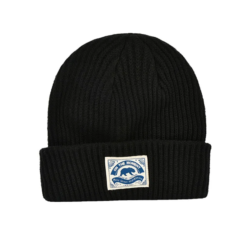 艾佳微 韩国可爱贴布熊熊休闲时尚百搭毛线秋冬通勤保暖针织帽护耳套头帽户外防风防寒帽潮 腈纶 绒线帽 男女同款情侣款