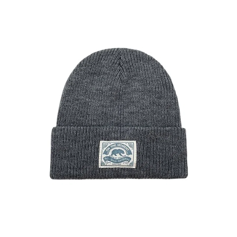 艾佳微 韩国可爱贴布熊熊休闲时尚百搭毛线秋冬通勤保暖针织帽护耳套头帽户外防风防寒帽潮 腈纶 绒线帽 男女同款情侣款