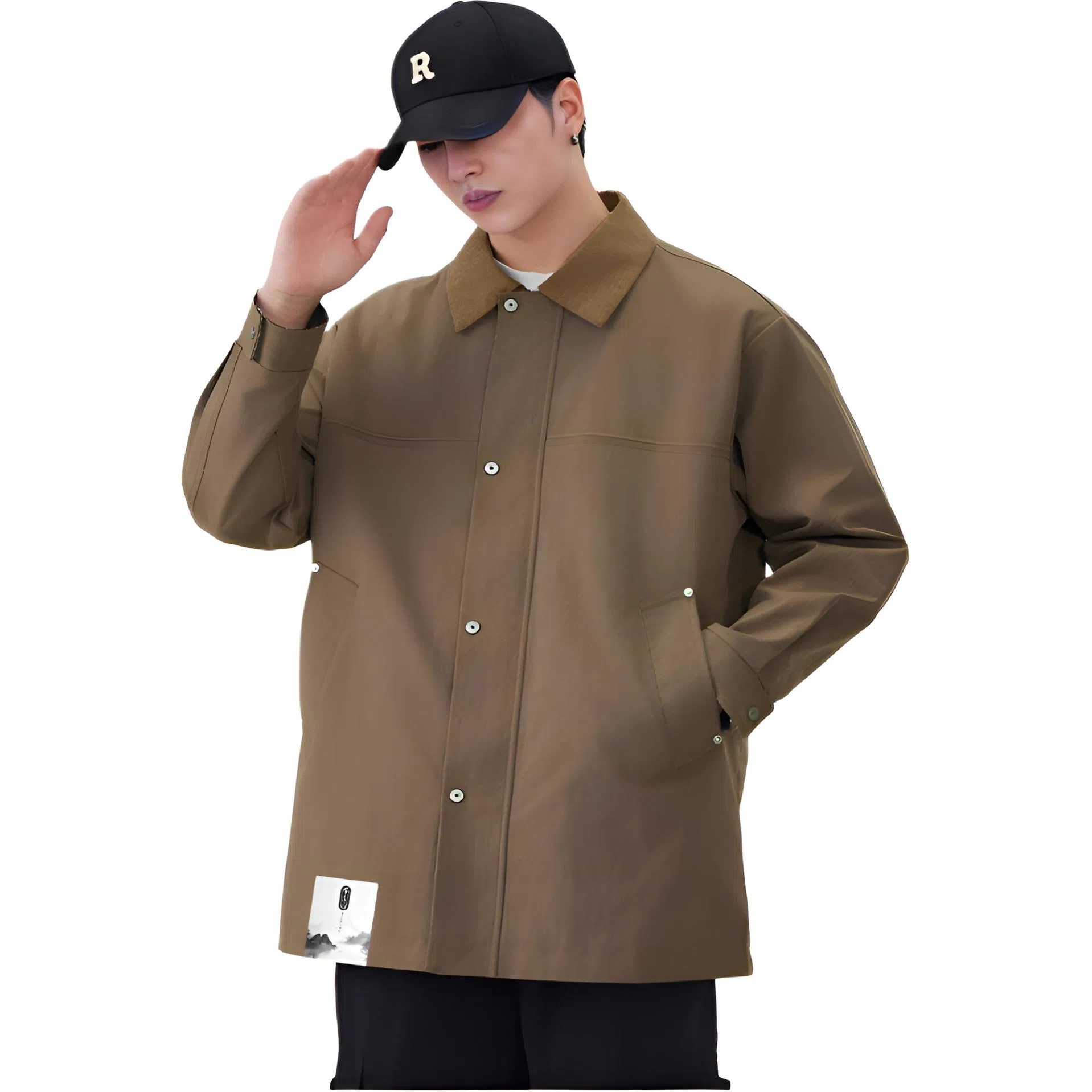 布客行 【复古简约高街中长款拉链单排扣外套】纯色基础款宽松休闲百搭防风商务日常通勤高颜值痞帅气质秋冬季男款夹克 男女同款