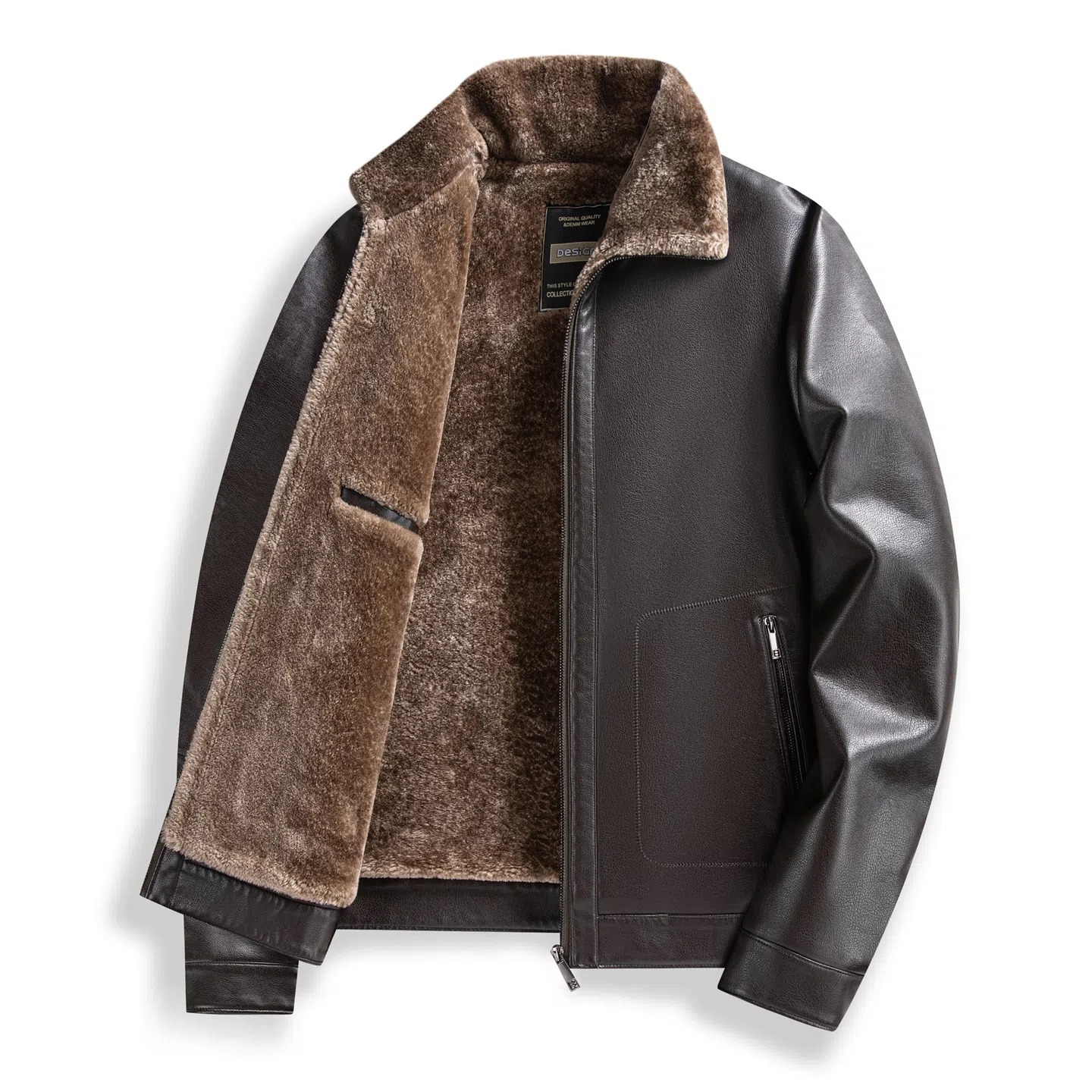 老爷车 中年男装翻毛领冬装皮夹克秋冬加绒加厚休闲保暖御寒外套皮衣 男款