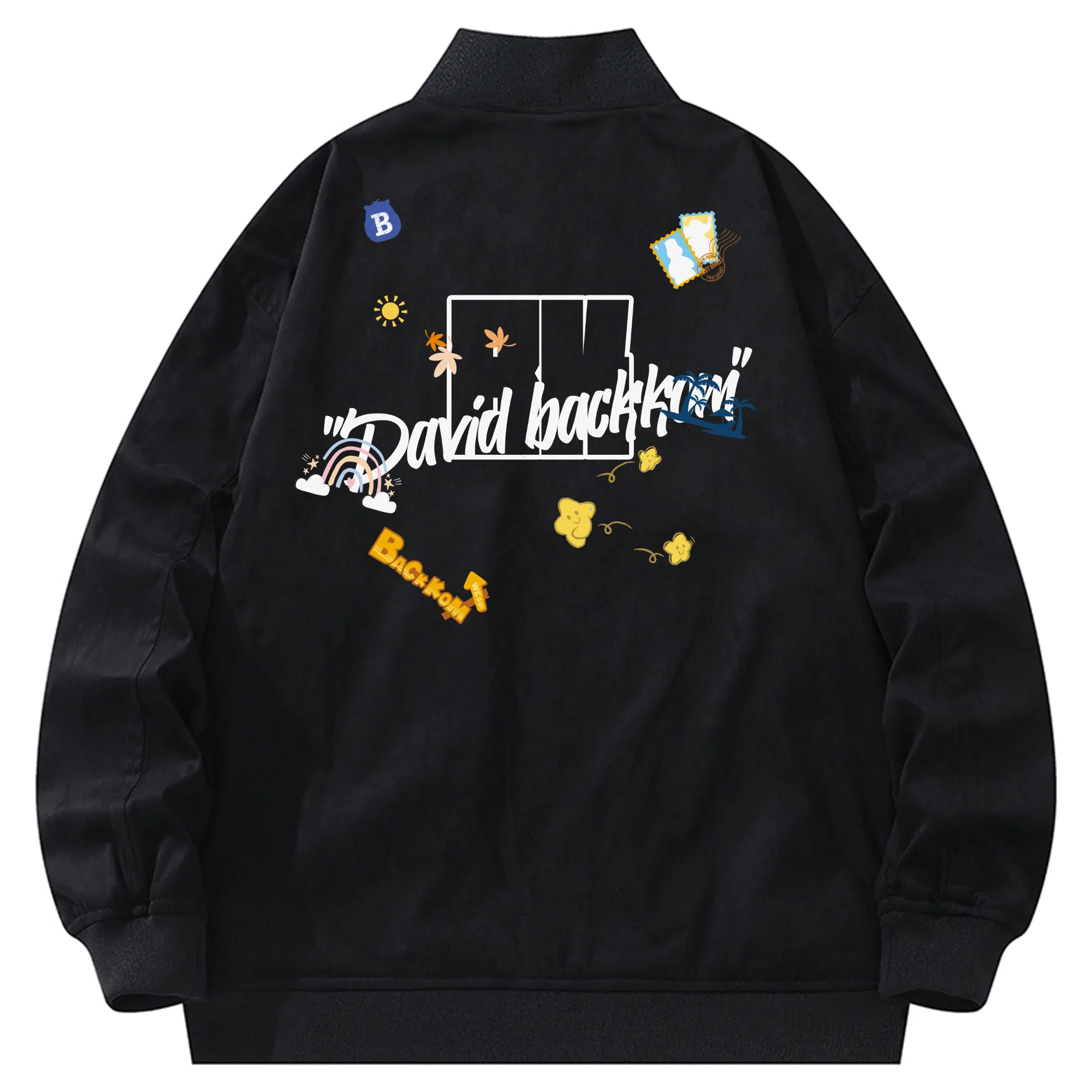 大卫贝肯 美式潮流高街复古印花字母拉链宽松百搭舒适加厚保暖防风夹克 男女同款