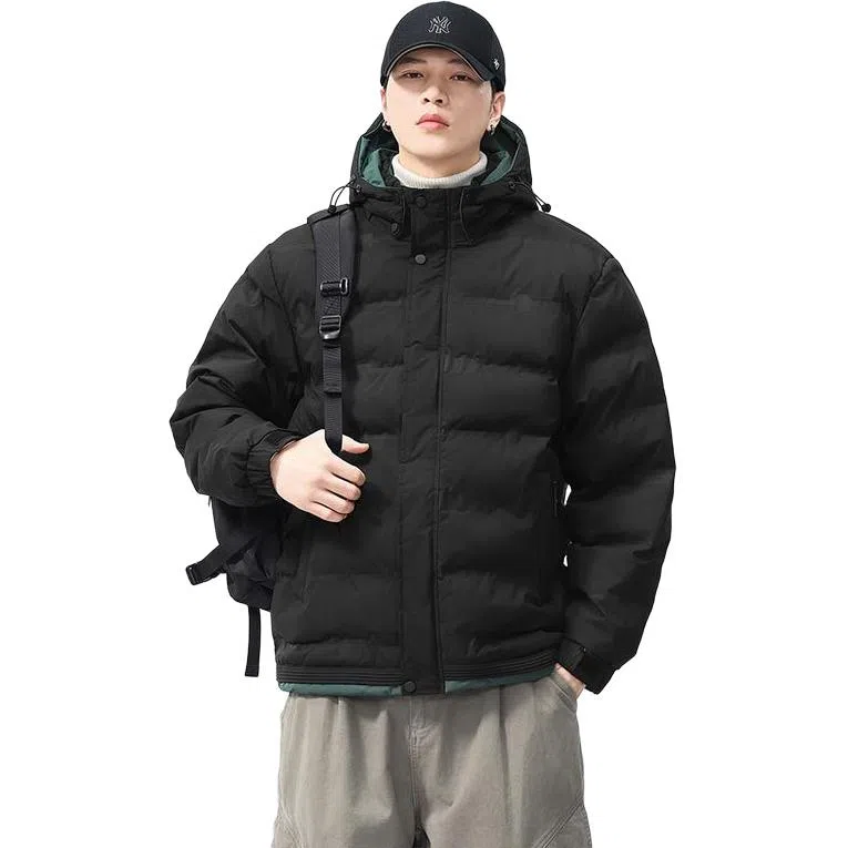 么宁 秋冬季长袖保暖棉衣纯色连帽防寒休闲外套简约百搭舒适面包服潮流时尚棉服 男女同款