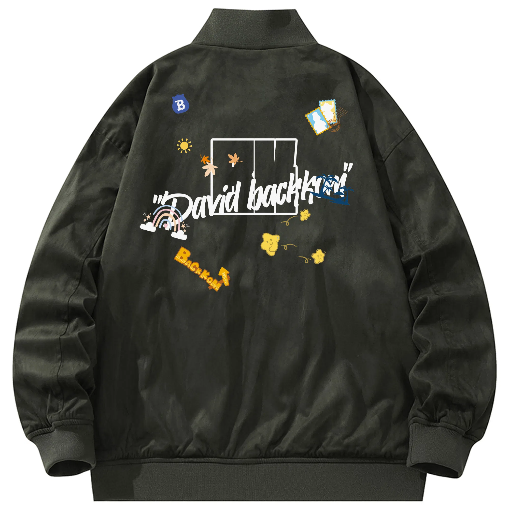 大卫贝肯 美式潮流高街复古印花字母拉链宽松百搭舒适加厚保暖防风夹克 男女同款