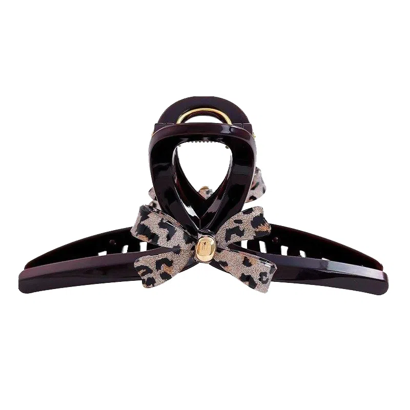 蒙妮 复古豹纹蝴蝶结 亚克力 发夹 女款