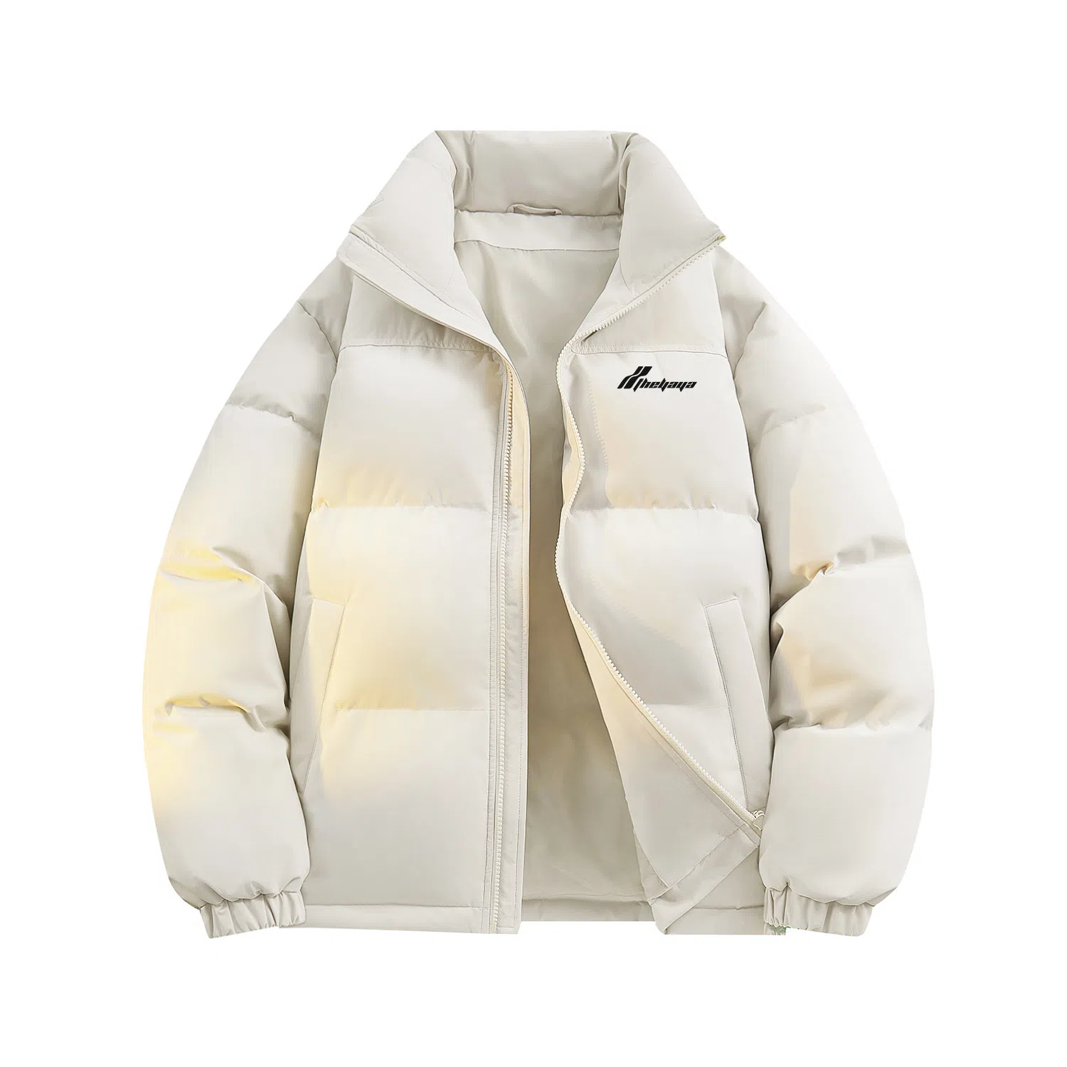 鸭鸭 美式字母基础款简约撞色拼接创意设计高级氛围感潮流户外撞色防风防寒休闲宽松百搭通勤无性别主义保暖立领面包羽绒服 男女同款