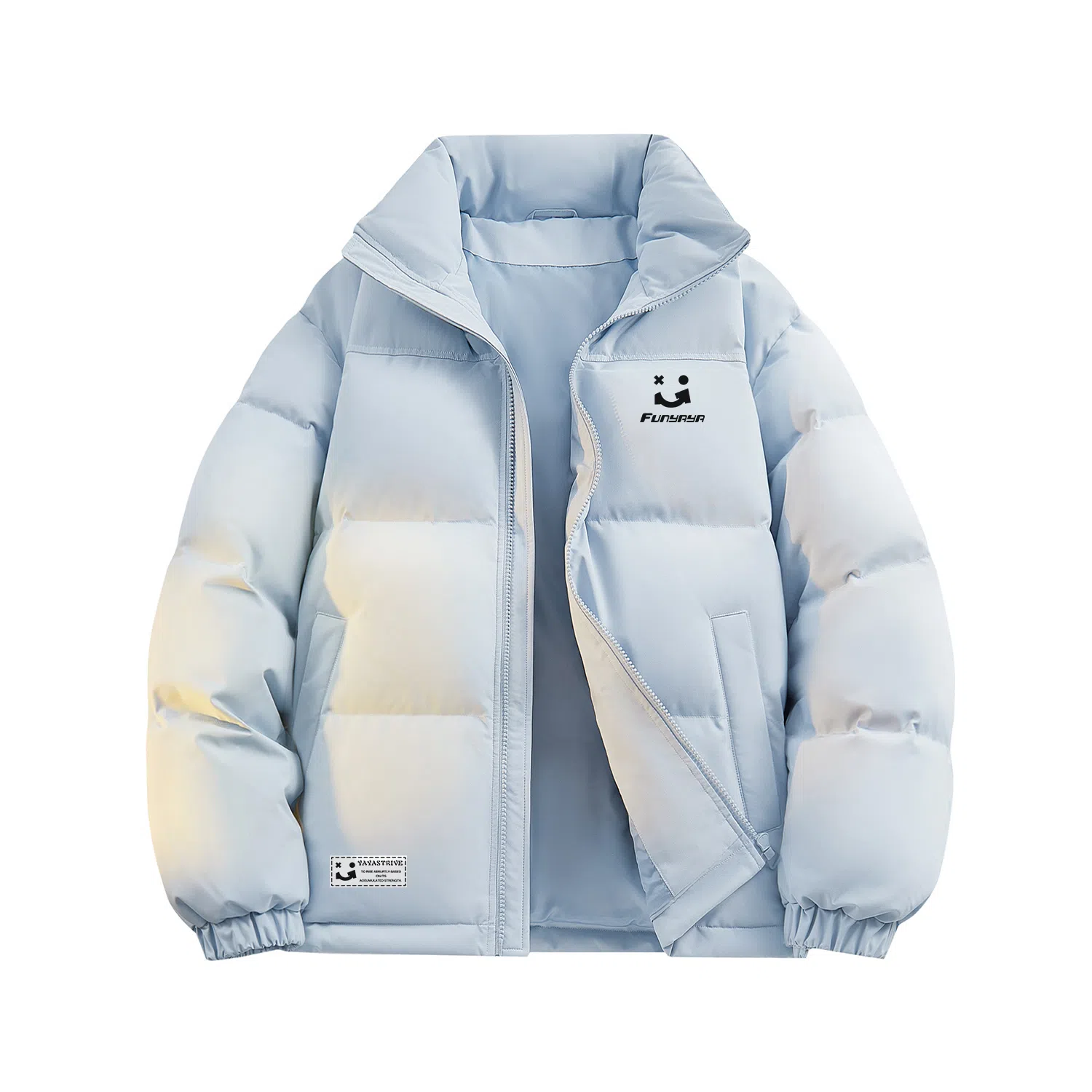 鸭鸭 创意笑脸字母刻字膜简约时尚设计运动休闲美式复古潮流户外撞色立领防风防寒宽松舒适百搭通勤保暖羽绒服 男女同款