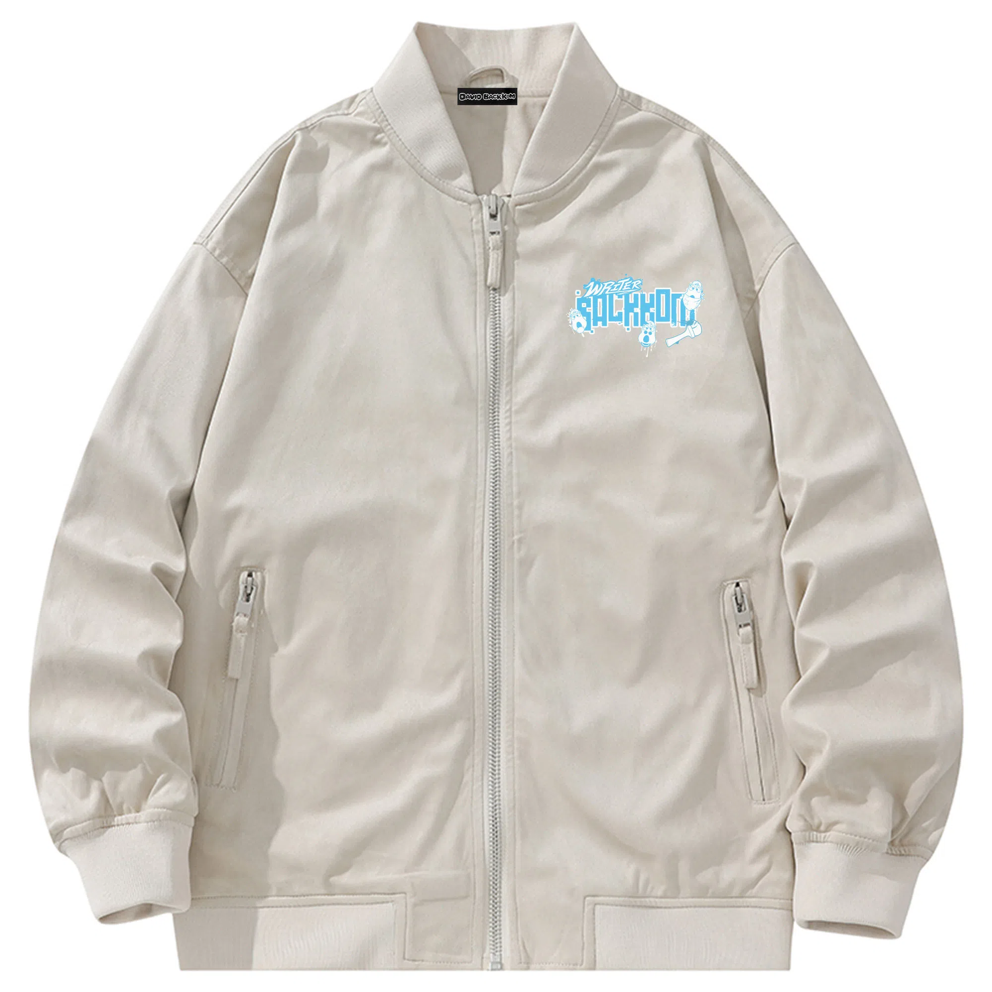 大卫贝肯 美式潮流高街复古印花字母拉链宽松百搭舒适加厚保暖防风休闲夹克 男女同款